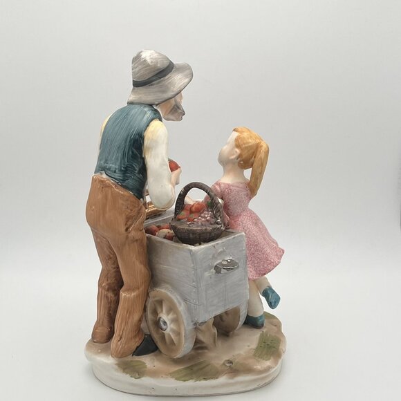 Vintage Norleans Old Man Dog Girl Apple Cart Japan Bisque Porcelain Art Figurine - Picture 3 of 10